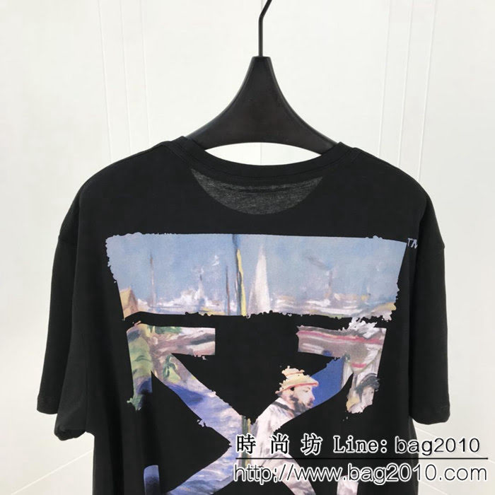 OFF-White19ss早春 油畫箭頭 黑色短袖T-shirt 新季新元素油畫圖案 康麗數碼直噴印花 高品質 男女同款 ydi2257